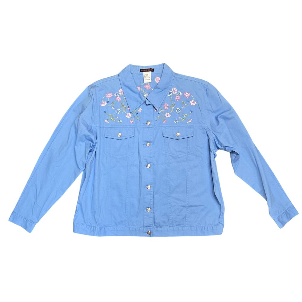 Blaine Trump Denim Button Jacket Women XL Blue Floral Vtg Cotton